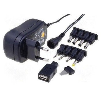 Alimentatore universale switching compatto 3-4,5-5-6-7,5-9-12V + USB, ADC 0,6 Ah
