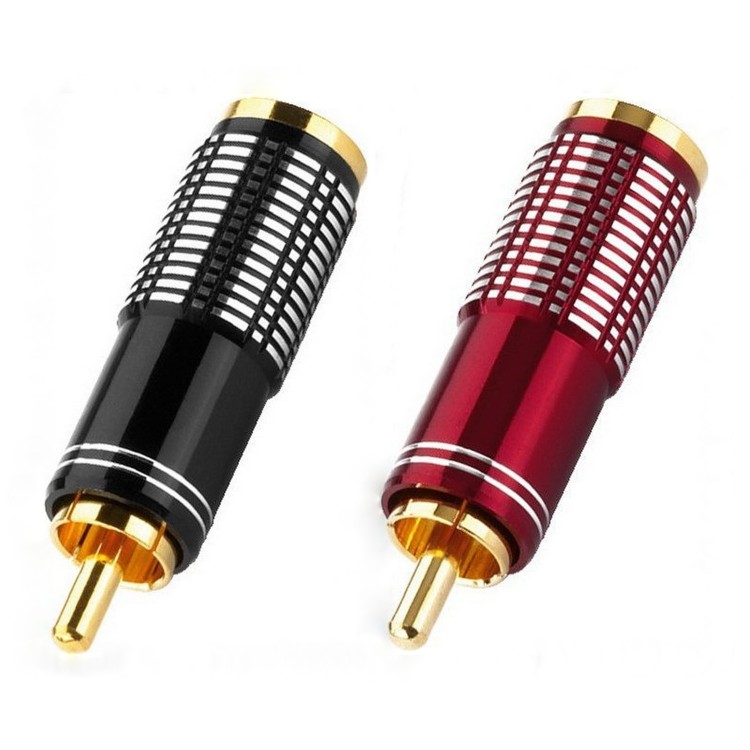 2 Pezzi Spina RCA dorata, PROFESSIONALE, corpo alluminio, foro 7 mm