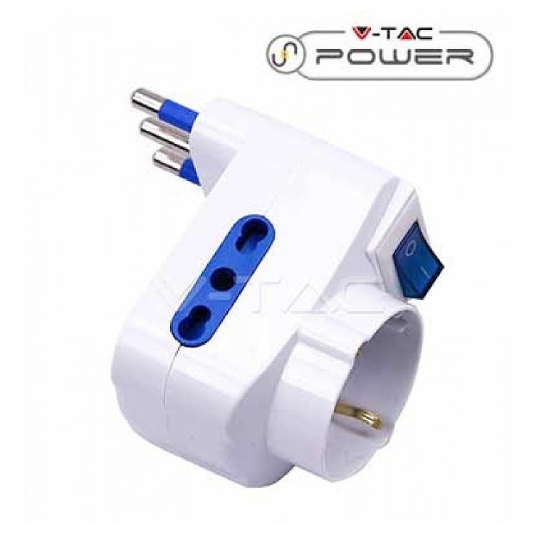 MULTIPRESA ADATTATORE TRIPLA SCHUKO INTERRUTTORE LUMINOSO 1500W, V-TAC -SKU 8716 MULTIPRESA ADATTATORE TRIPLA SCHUKO INTERRUTTORE LUMINOSO 1500W, V-TAC -SKU 8716