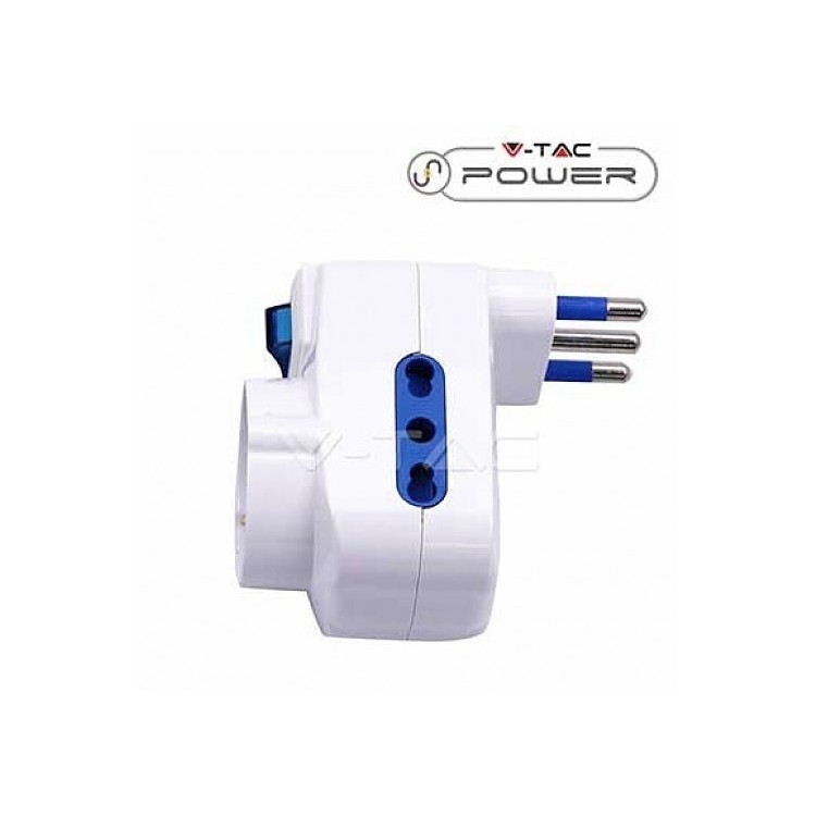 V-tac Multipresa 5 Prese 10/16a Bipasso 3500w Con Attacco A Parete