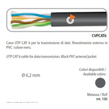 100 mt Cavo Rete Lan CAT6 Ethernet UTP Nero PVC flessibile in bobina, bespeco