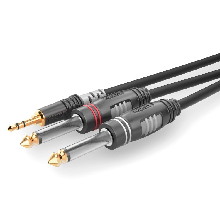 Cavo audio PC, Mixer, di 1,5 mt, Stereo, Sommer Cable, da 1 jack 3,5, a 2 Jack 6,3 mono, dorati