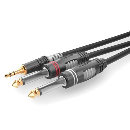 Cavo audio PC, Mixer, di 1,5 mt, Stereo, Sommer Cable, da 1 jack 3,5, a 2 Jack 6,3 mono, dorati