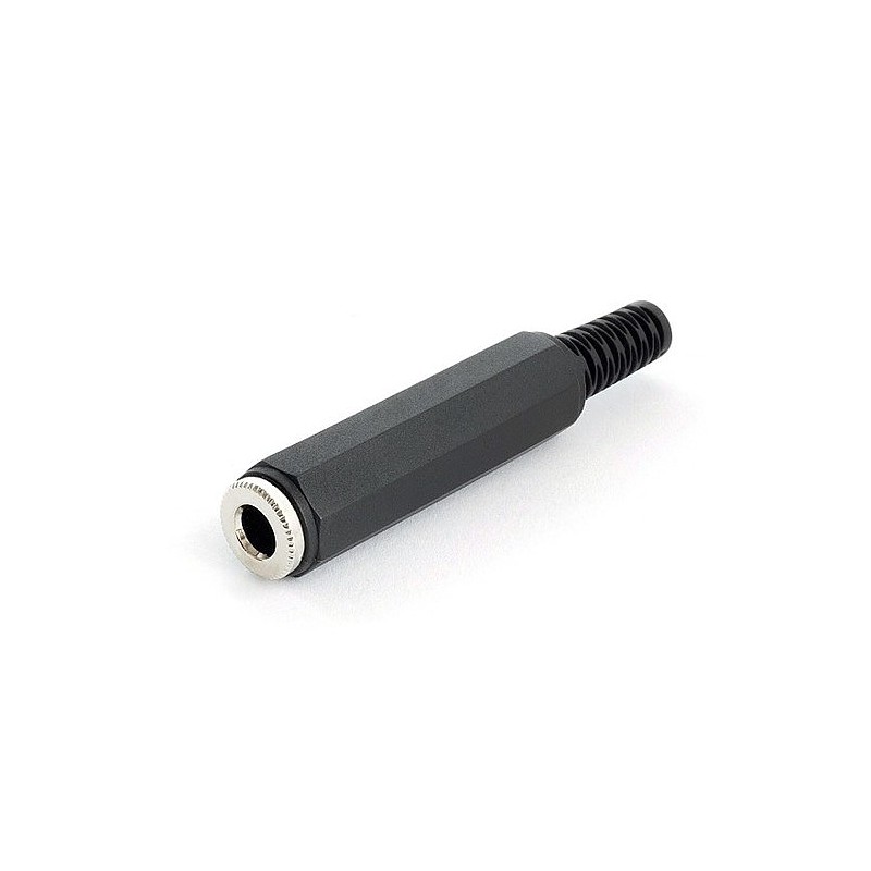 Presa jack stereo 6,3 mm con corpo in plastica e molla guidacavo Ø 6 mm