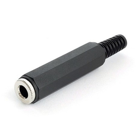 Presa jack stereo 6,3 mm con corpo in plastica e molla guidacavo Ø 6 mm