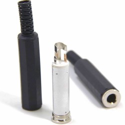 Presa jack stereo 6,3 mm con corpo in plastica e molla guidacavo Ø 6 mm